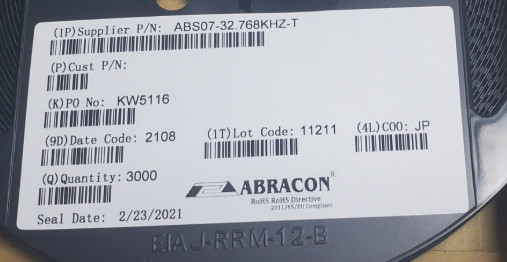 ABS07-32.768KHZ-T Abracon Crystal 0.032768MHz 20ppm 12.5pF Flexural 2 Pin CSMD T/R